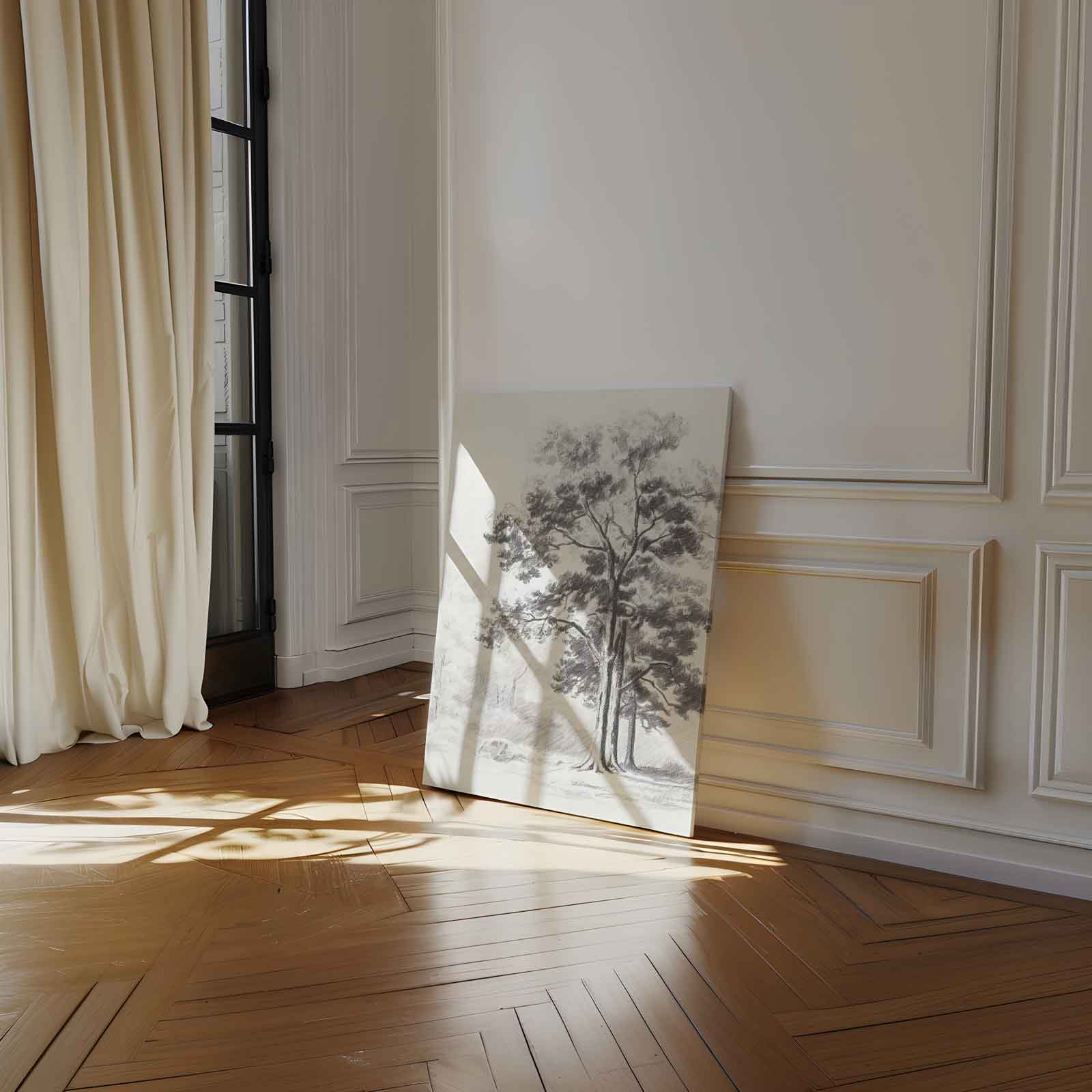 Sereen Boslandschap in Potlood Kunstwerk-canvas-dibond-plexiglas-wanddecoratie-WallArtistic