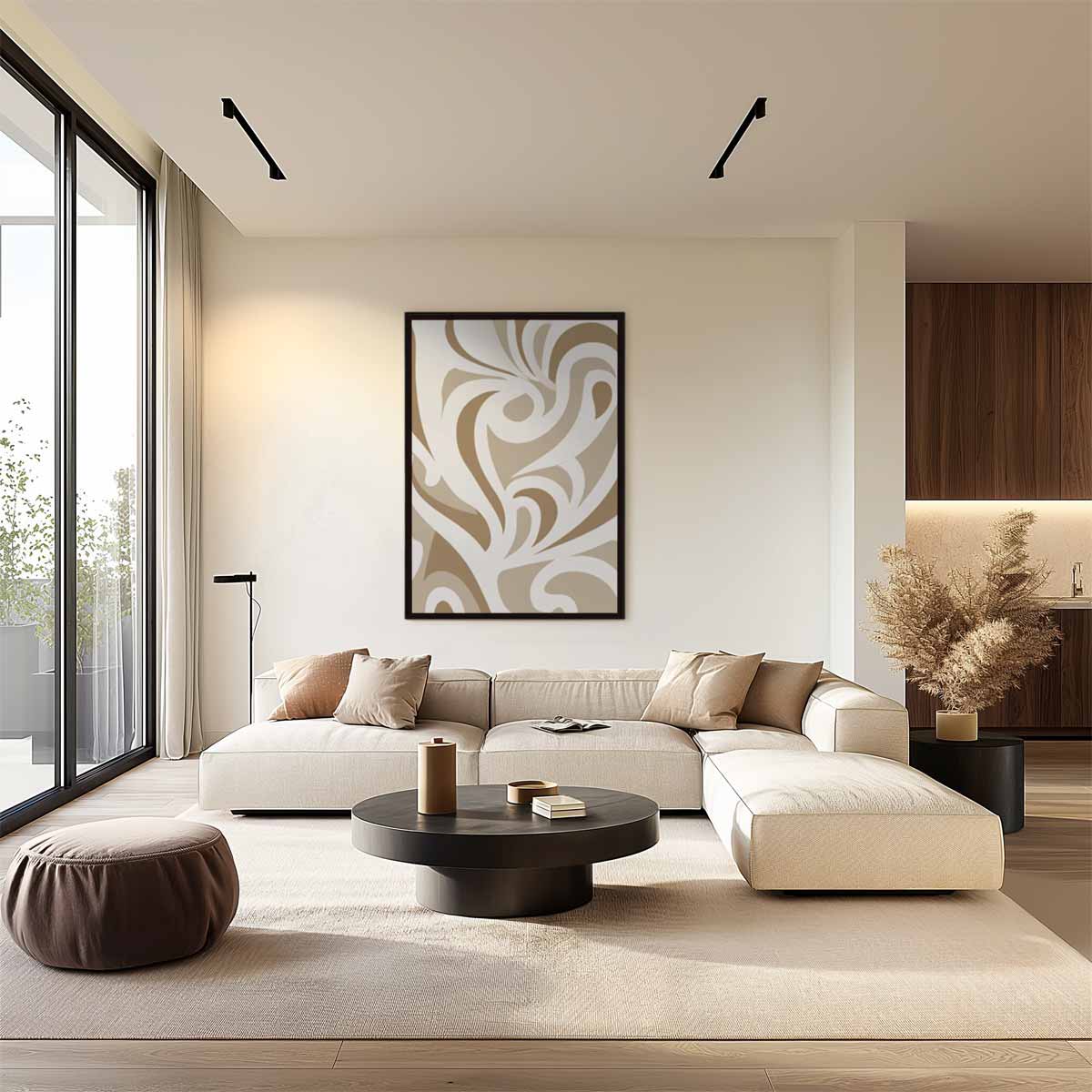 Organische Vormen in Beige Kunstwerk-canvas-dibond-plexiglas-wanddecoratie-WallArtistic