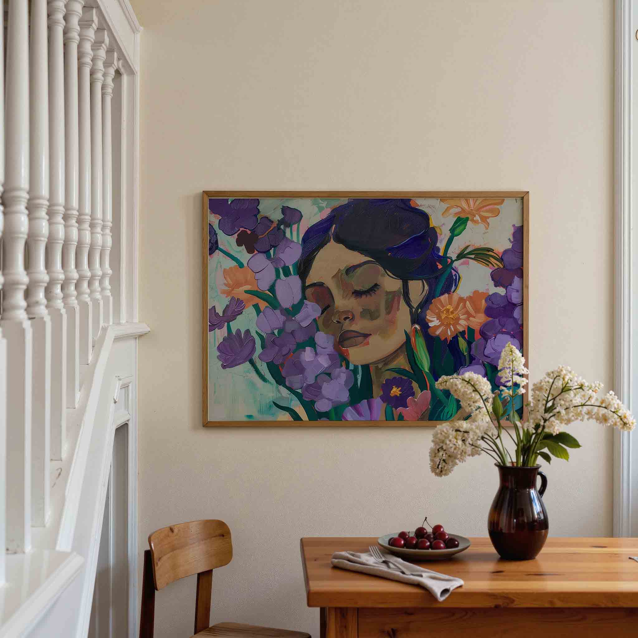 Bloemen en vrouw Poster