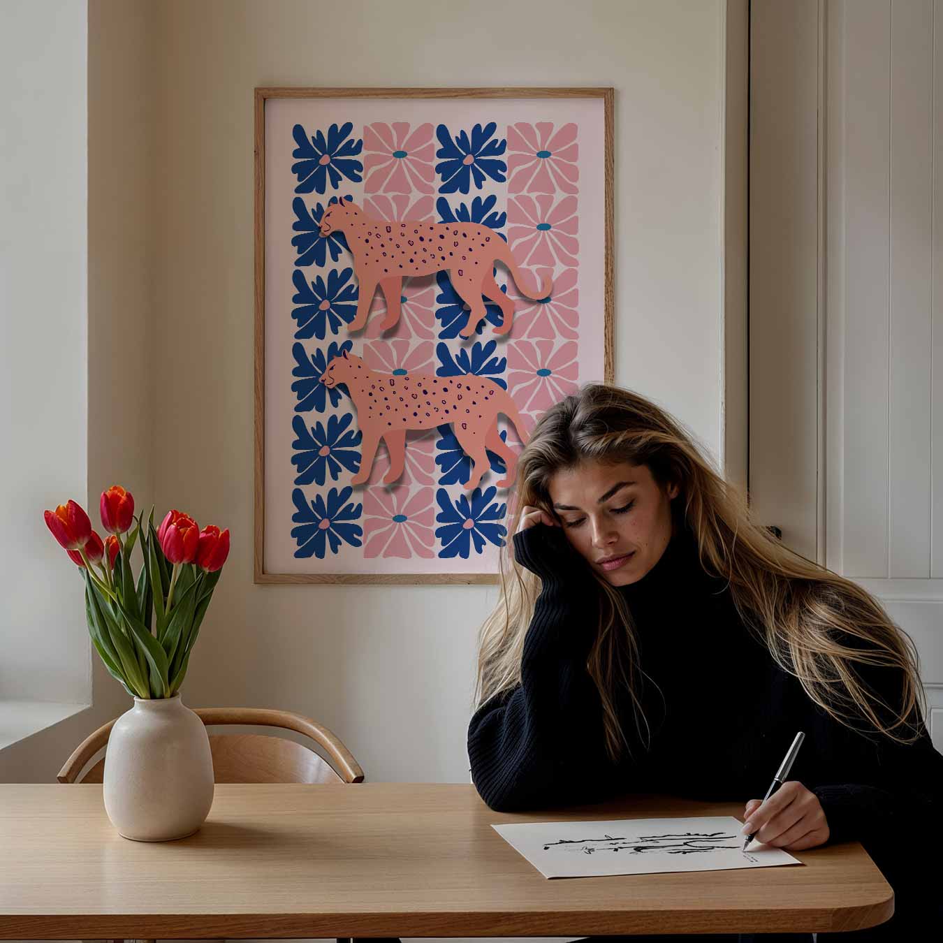 Tropische Luipaard Bloemenposter-WallArtistic
