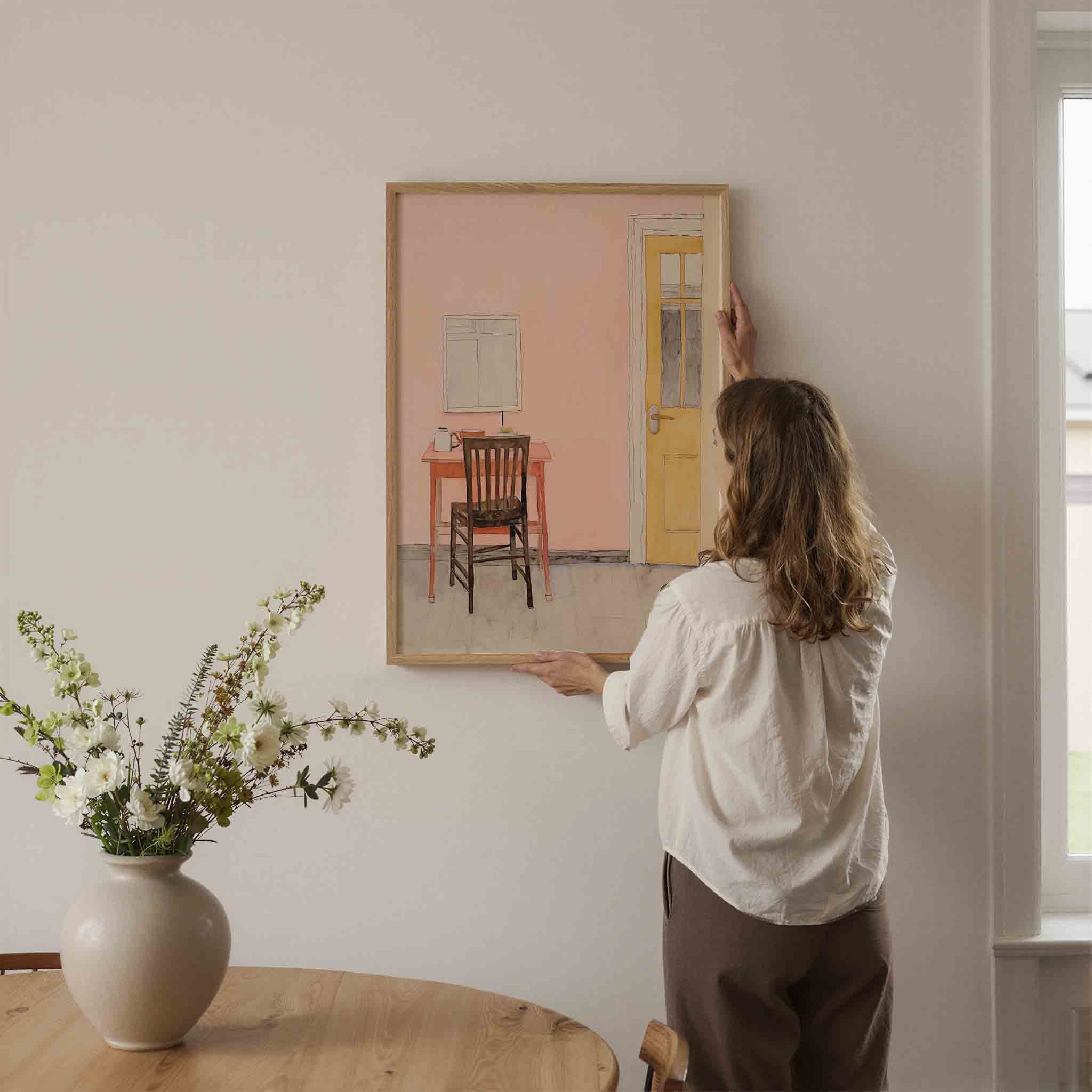 Interieur met stoel en tafel Poster