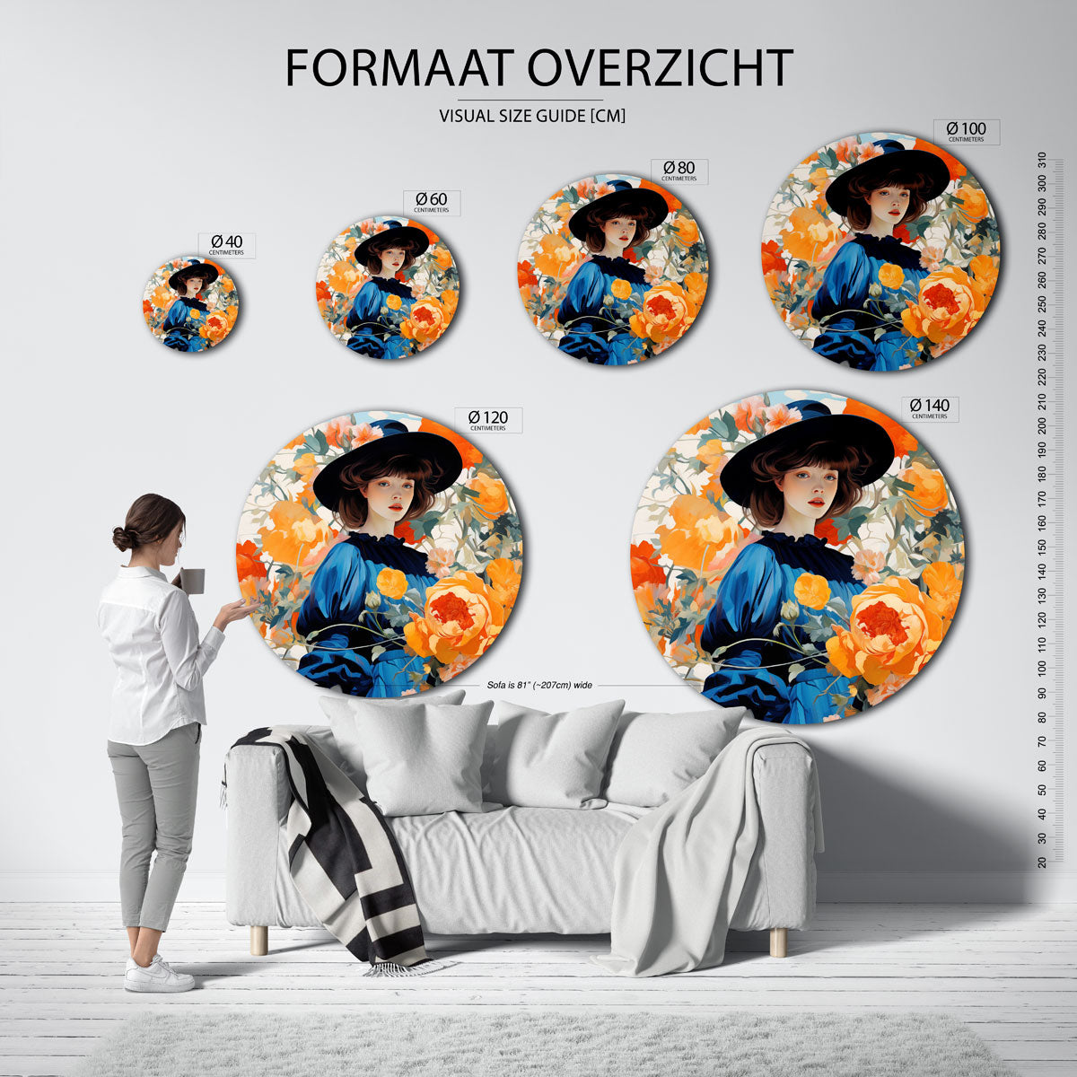 Vrouw met bloemen Muurcirkel