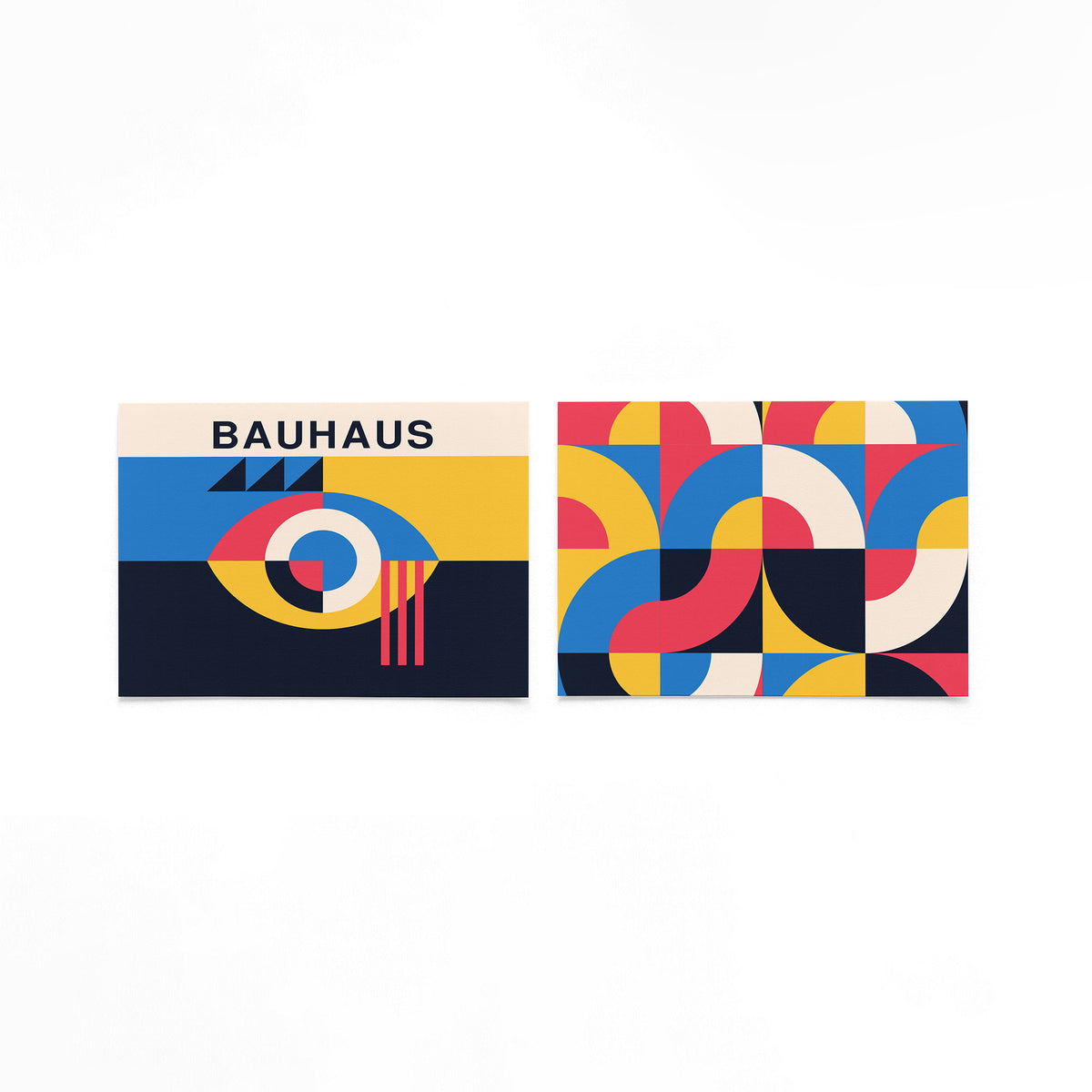 Twee landscape posters met kleurrijke cirkels en oog als vrijstaande productfoto