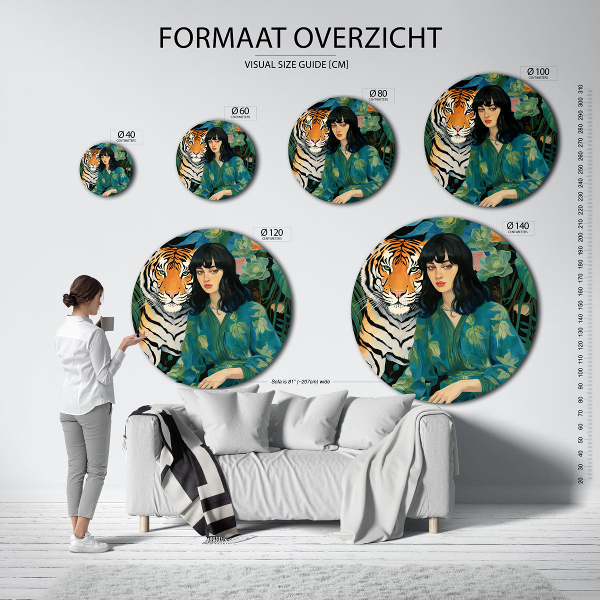 Tijger en vrouw Muurcirkel