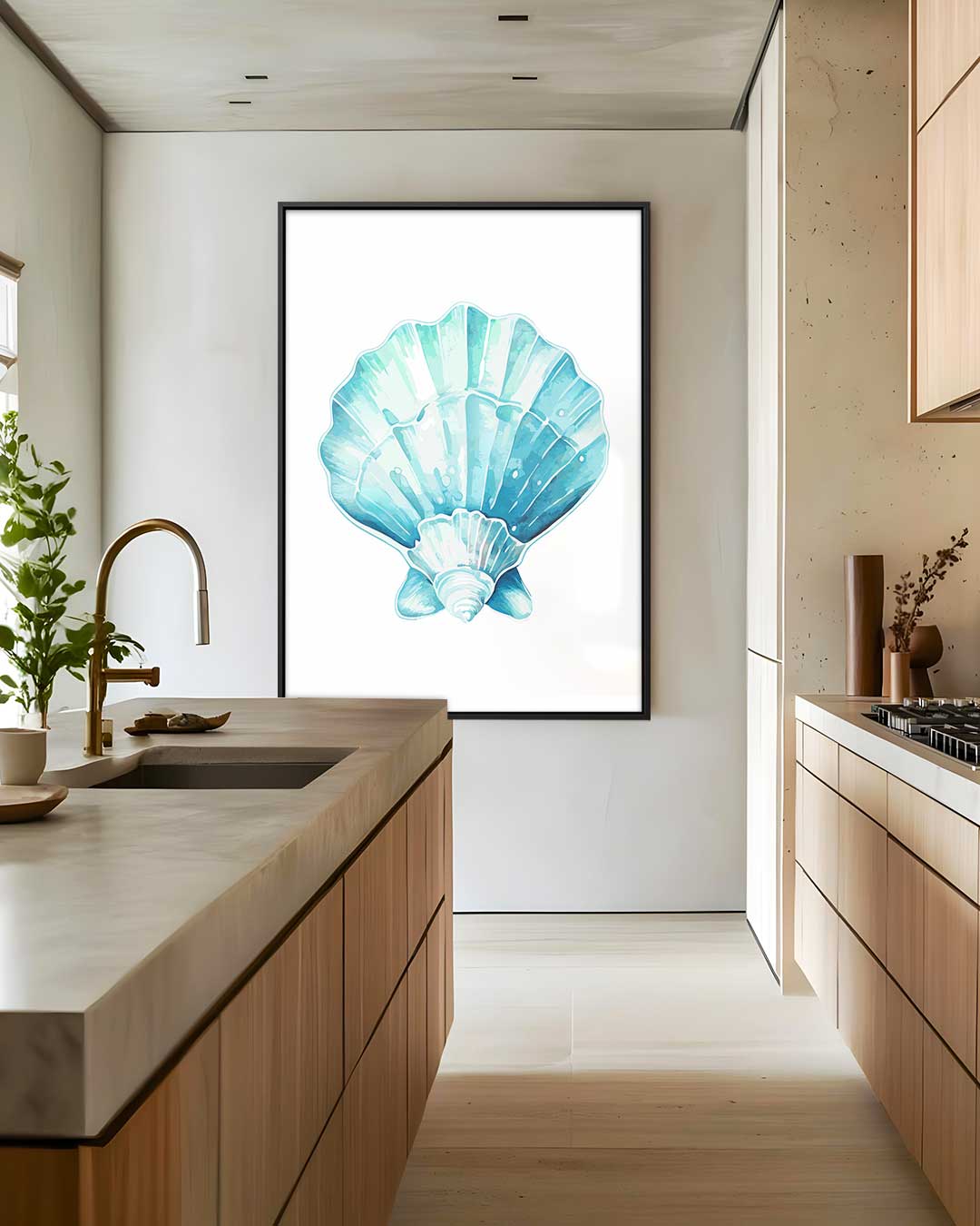 Zeeschelp Aquarelprint Kunstwerk-canvas-dibond-plexiglas-wanddecoratie-WallArtistic