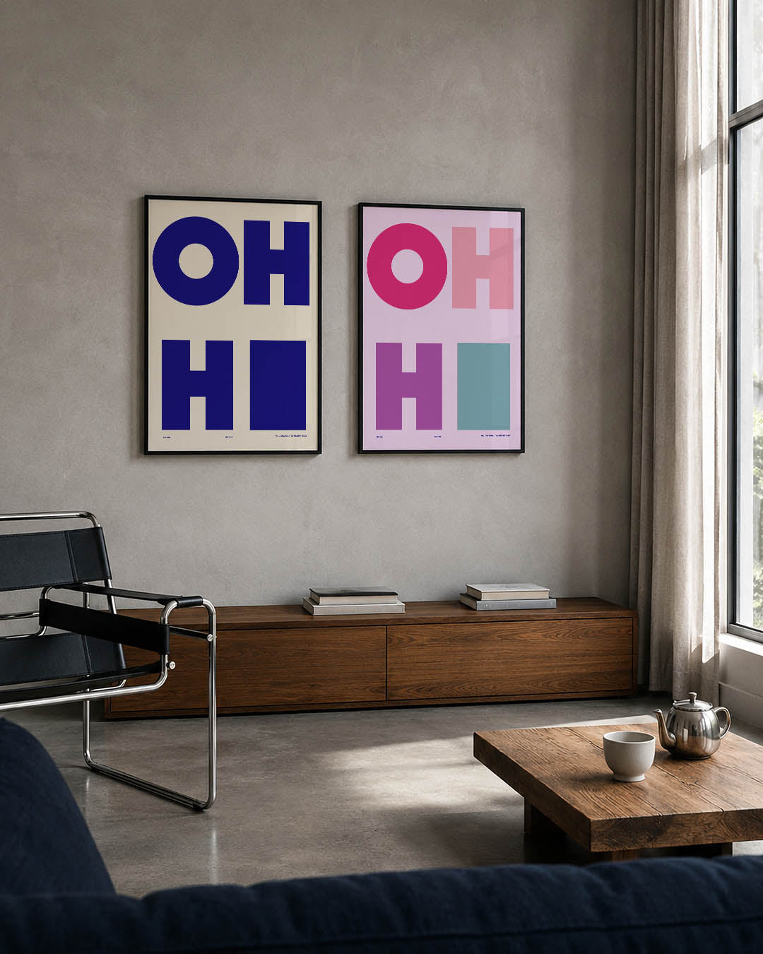 Blauwe lettervormen Posterset
