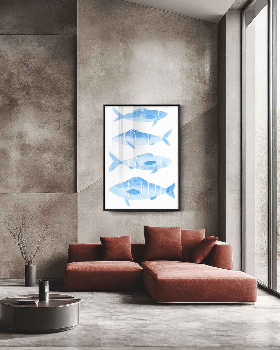 Waterverf Vissen Illustratie Kunstwerk-canvas-dibond-plexiglas-wanddecoratie-WallArtistic