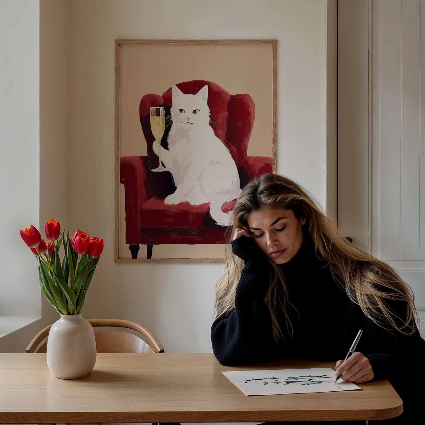 Stijlvolle Kat Met Champagnetoast Poster-WallArtistic