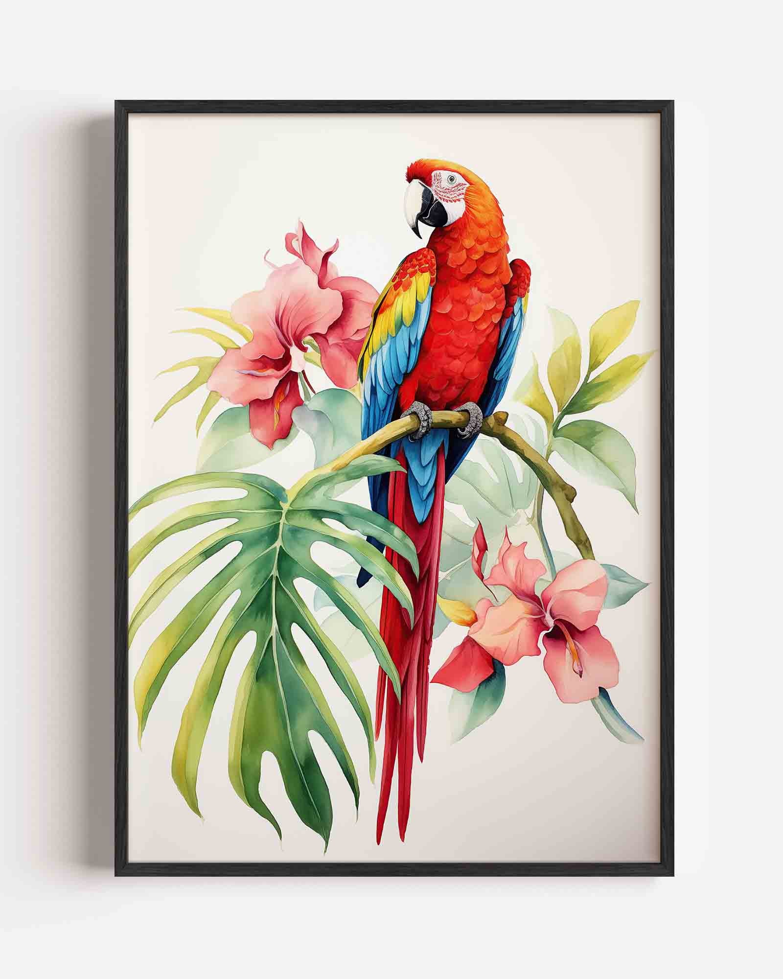 Papegaai met bloemen Poster