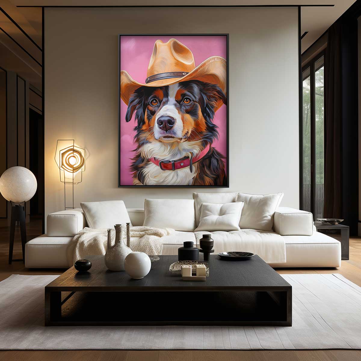 Tough Dog Cowboy auf pinkfarbenem Kunstwerk