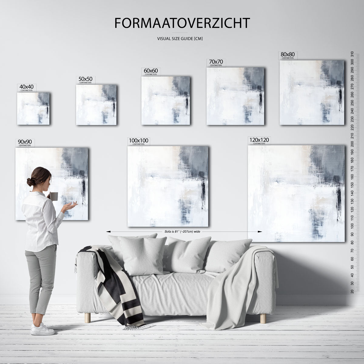 Abstracte grijs en wit Poster