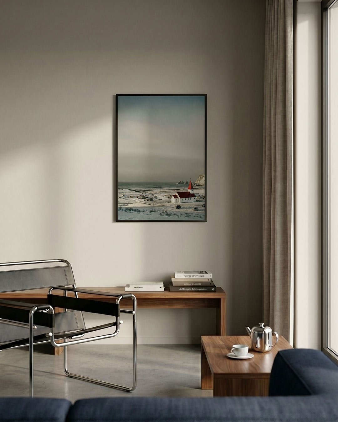 Winterse kustkerk Poster