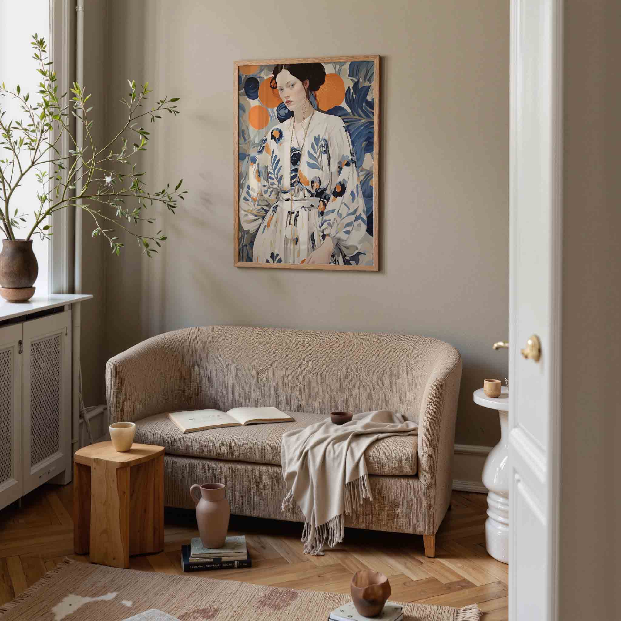 Vrouw met bloemenpatroon Poster