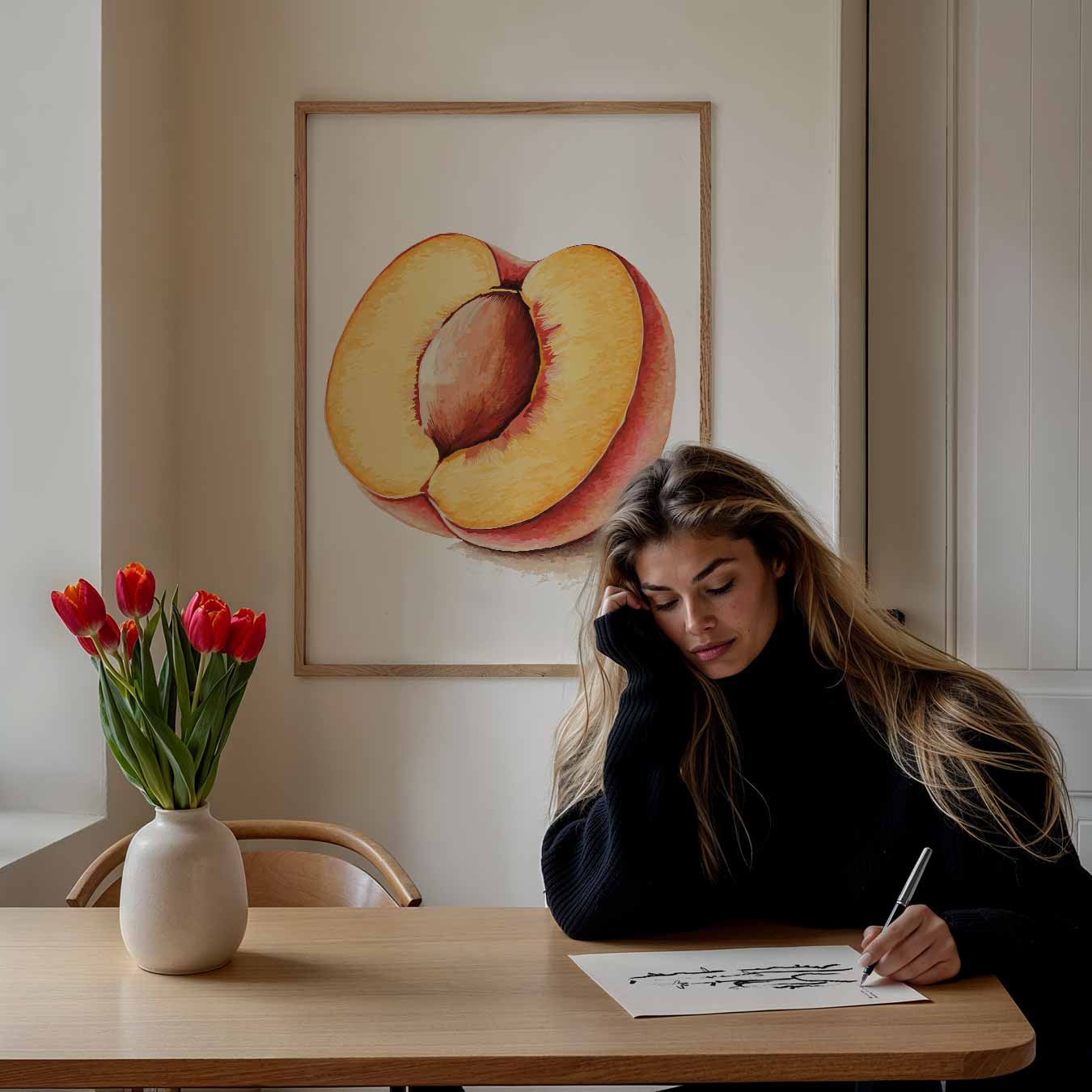 Zonnige Perzik Illustratie Poster-WallArtistic