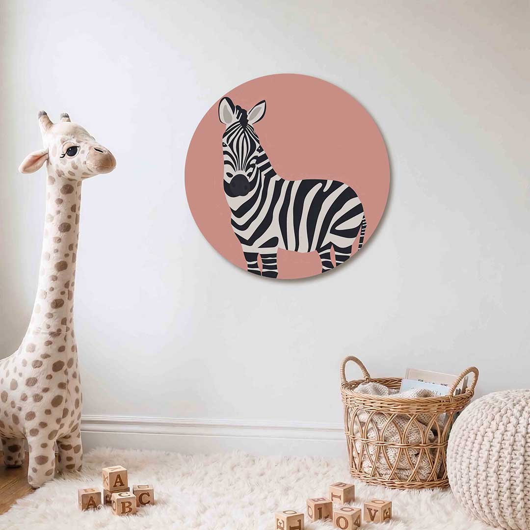 Zebra op roze Muurcirkel