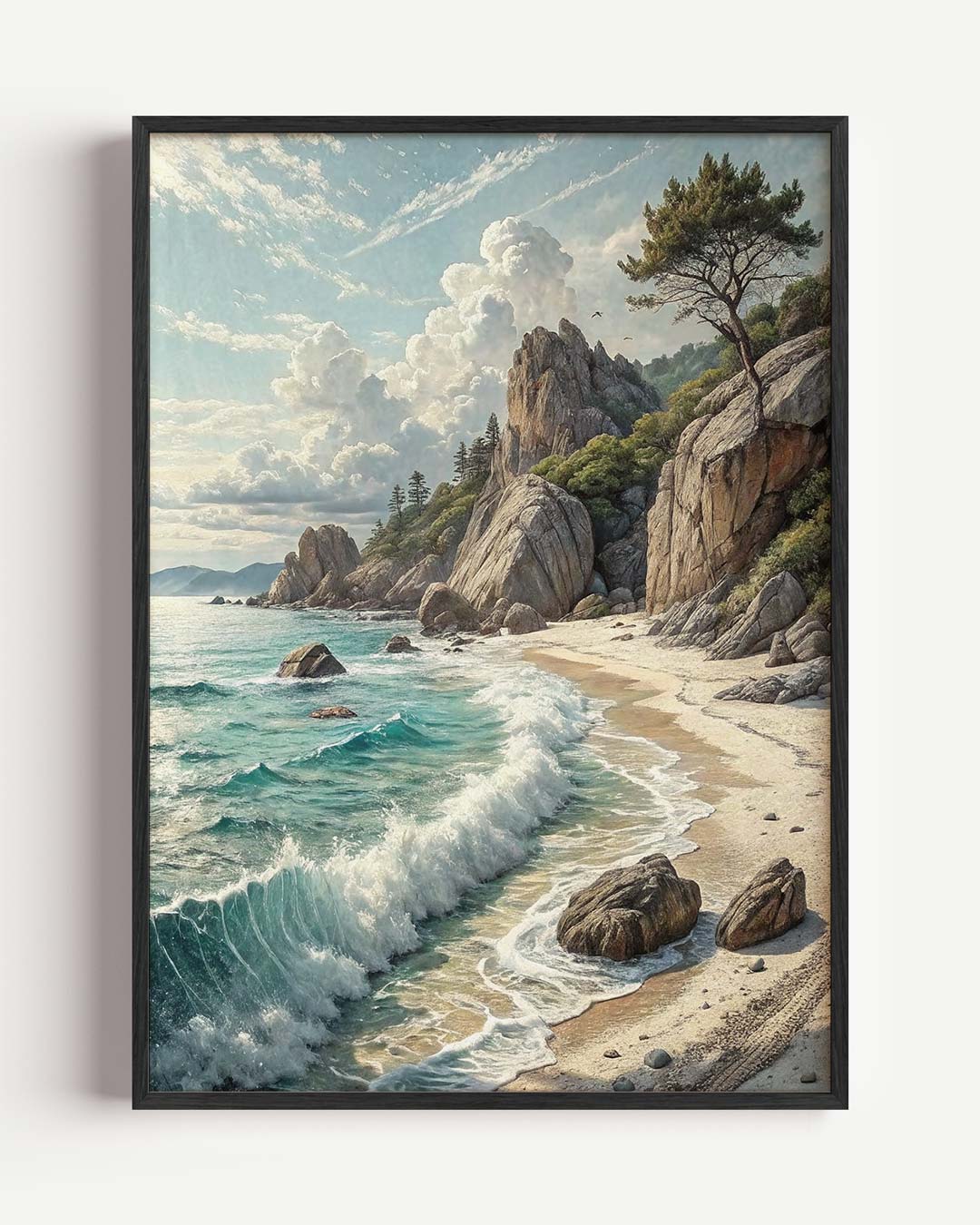 Dromerige Rotsachtige Kust bij Zonsopgang Poster-WallArtistic