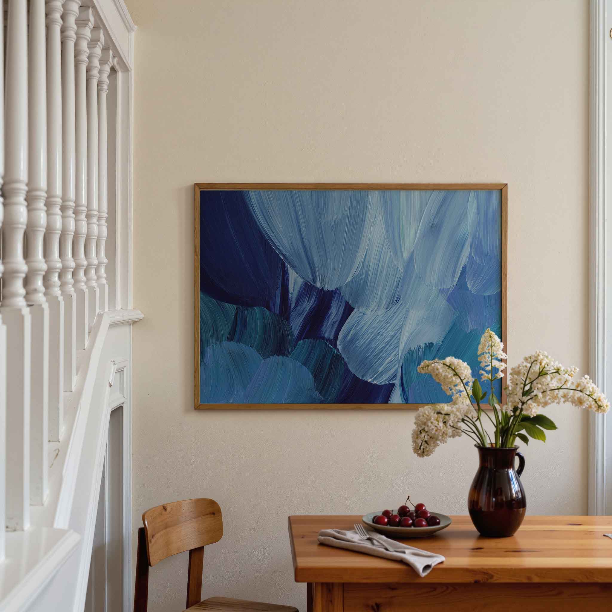 Abstracte blauwe penseelstreken Poster