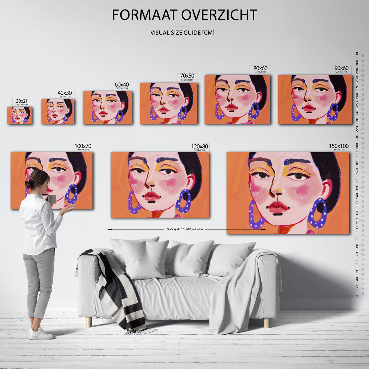 Portret met blauwe oorbellen Poster