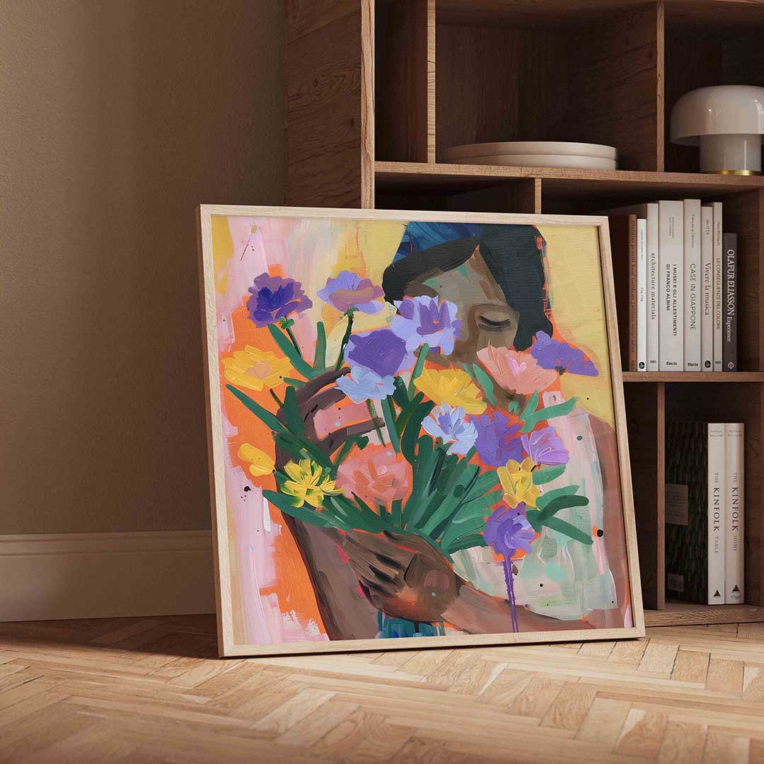 Bloemen en vrouw Poster