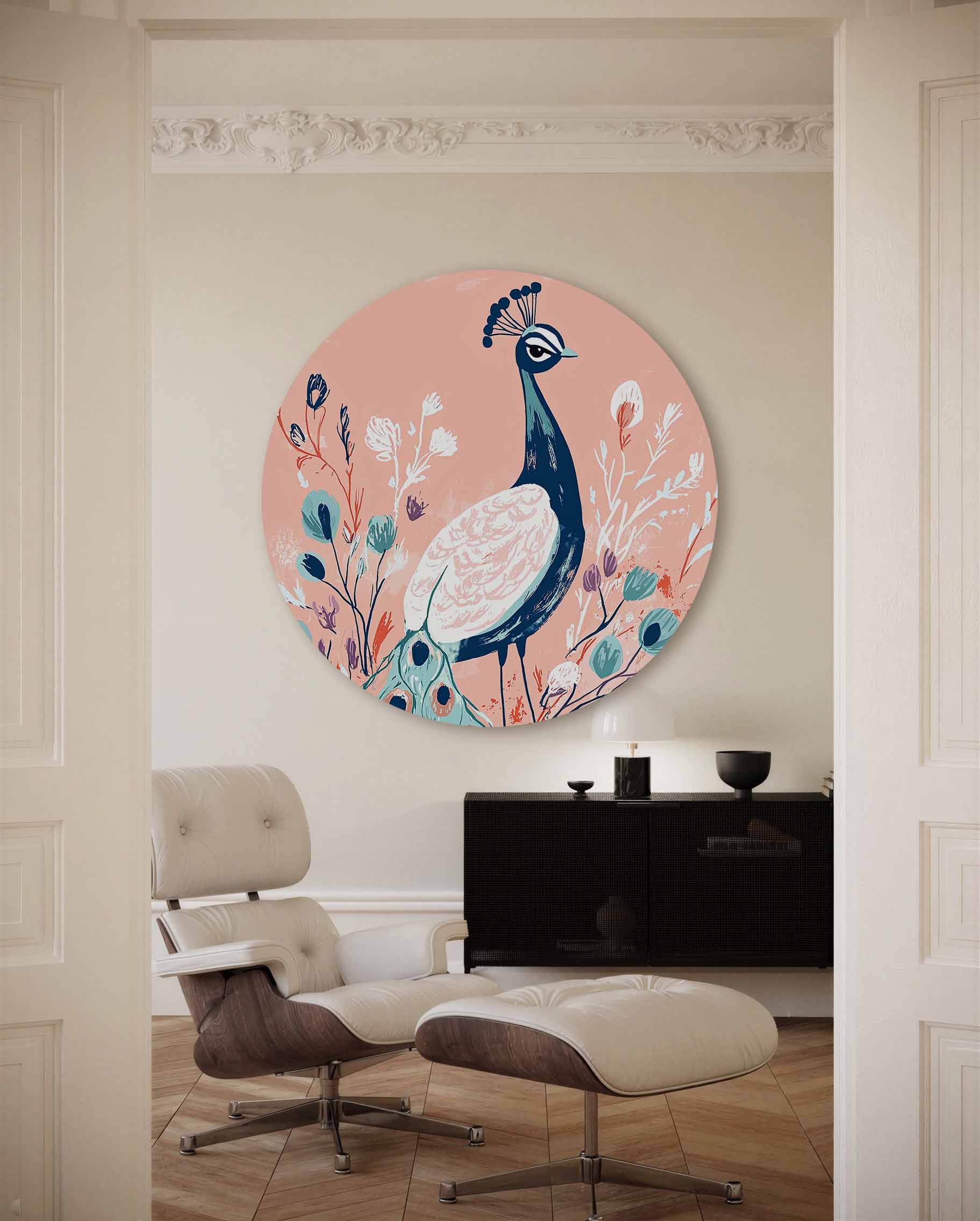 Pauw en bloemen Muurcirkel