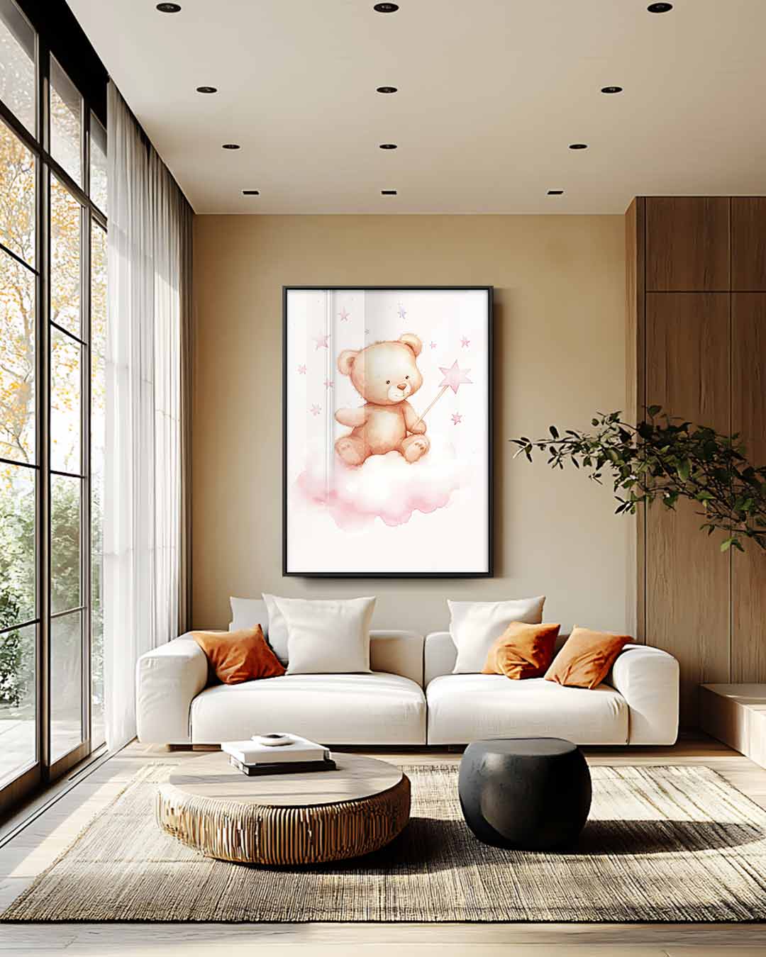 Snoezige Teddy Op Wolk Kunstwerk-canvas-dibond-plexiglas-wanddecoratie-WallArtistic