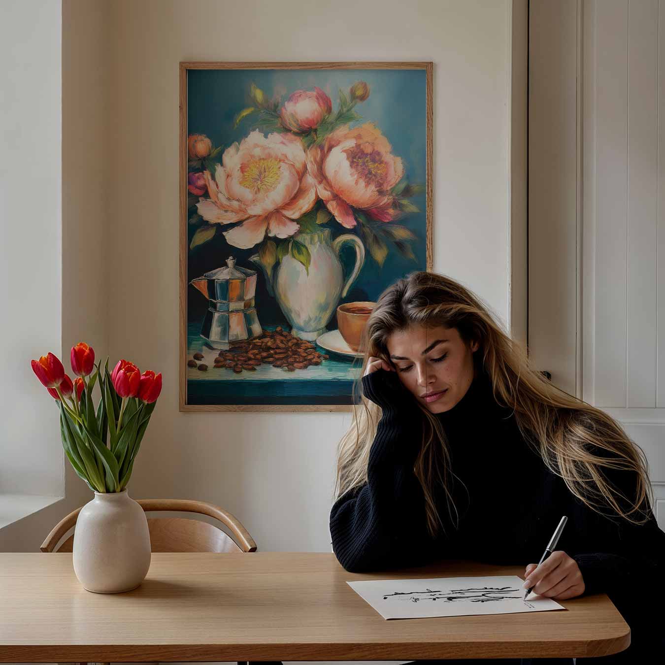 Koffie en Bloemen Poster-WallArtistic