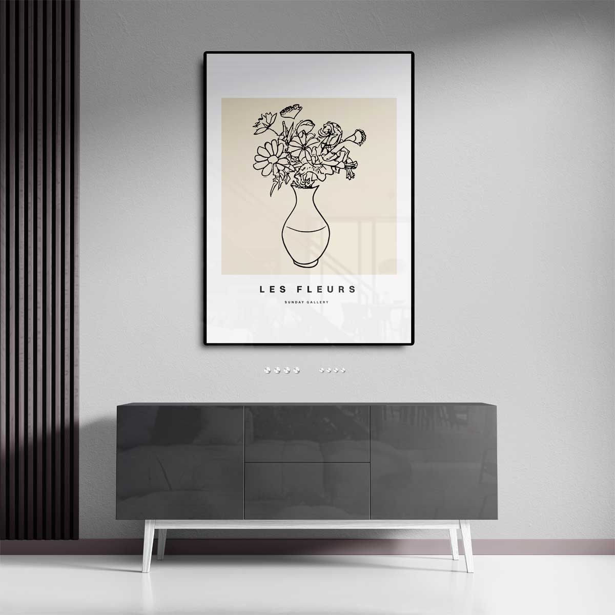 Les Fleurs Lijntekening Kunstwerk-canvas-dibond-plexiglas-wanddecoratie-WallArtistic