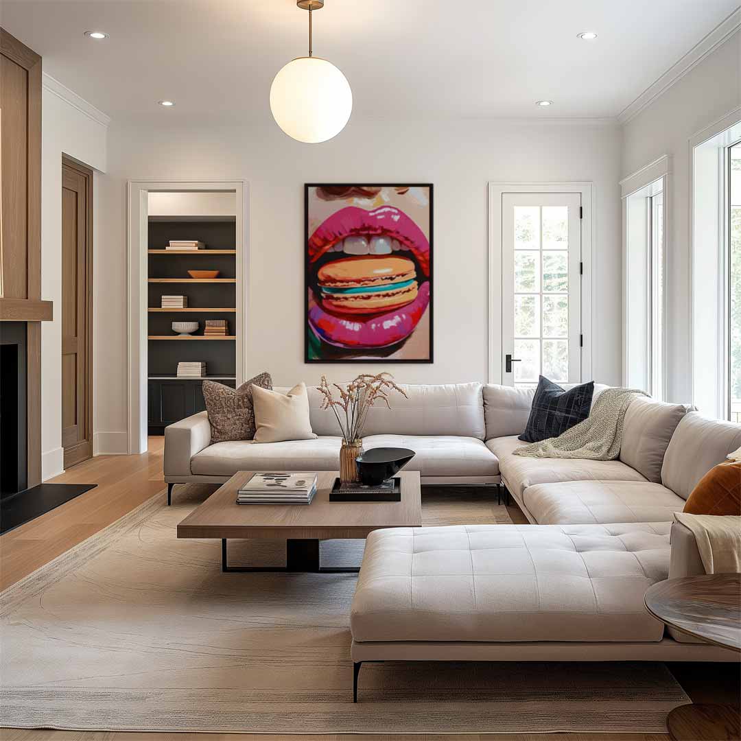 Kleurrijke Lippen en Macaron Kunstwerk-canvas-dibond-plexiglas-wanddecoratie-WallArtistic
