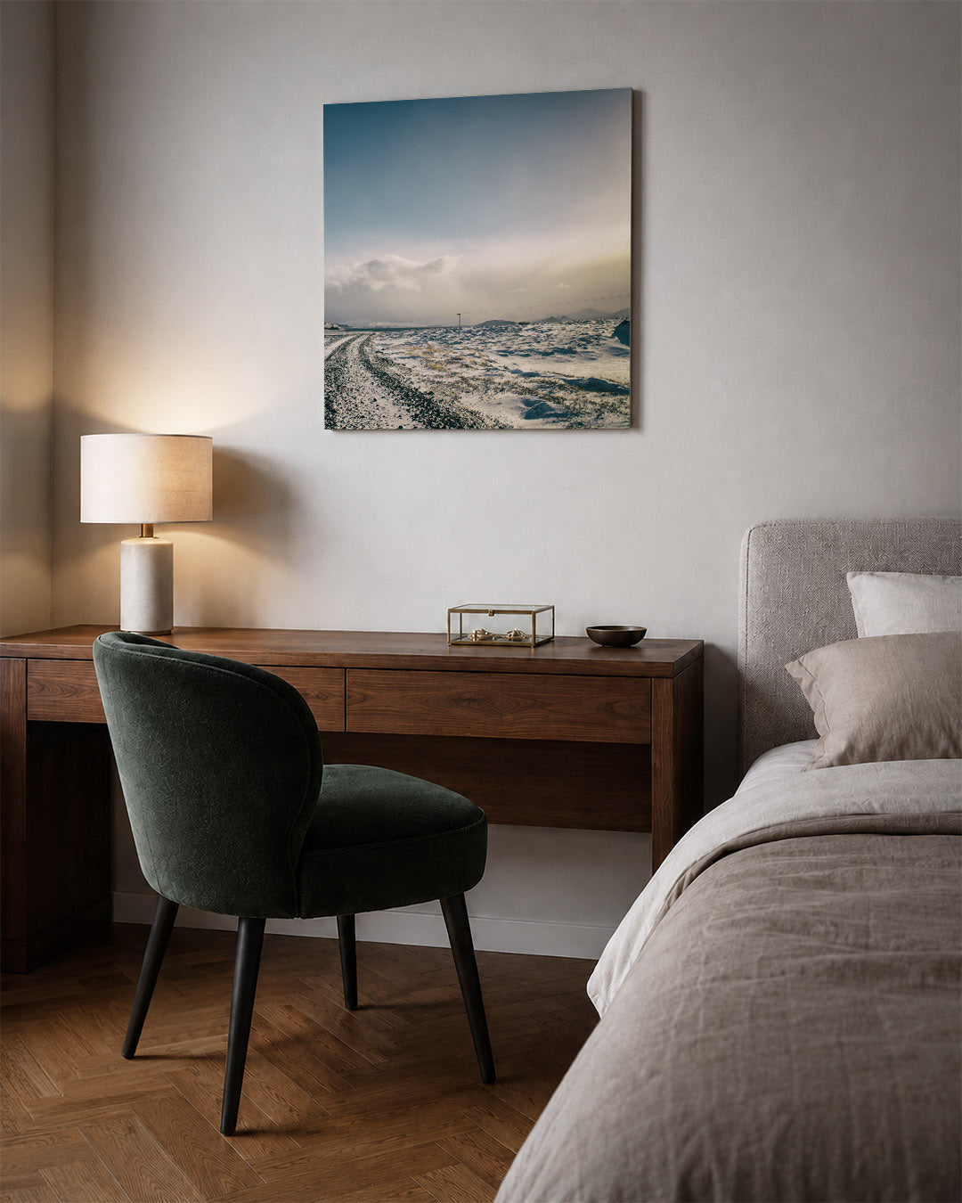 Winterlandschap met weg Kunstwerk
