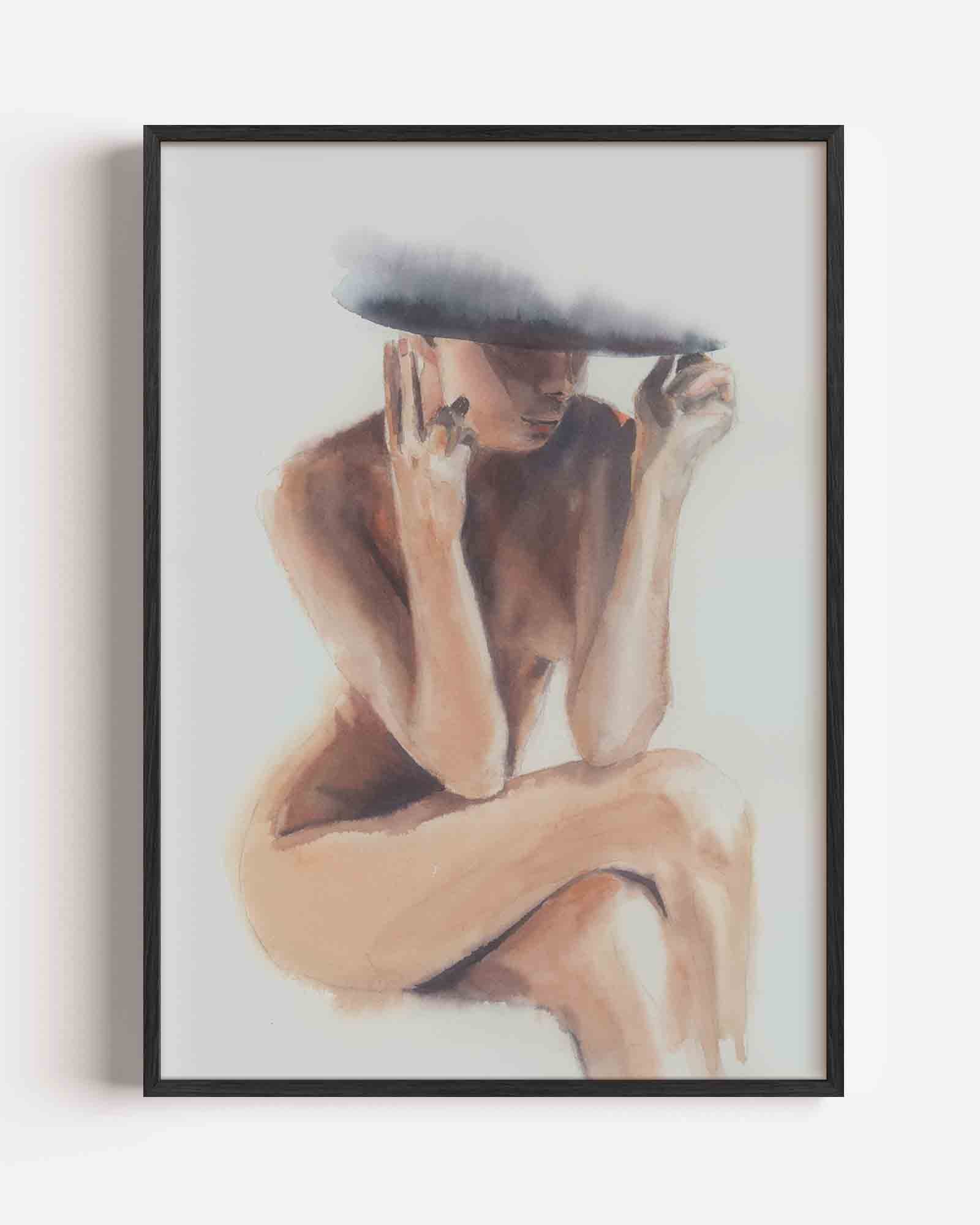 Zittende figuur met hoed Poster