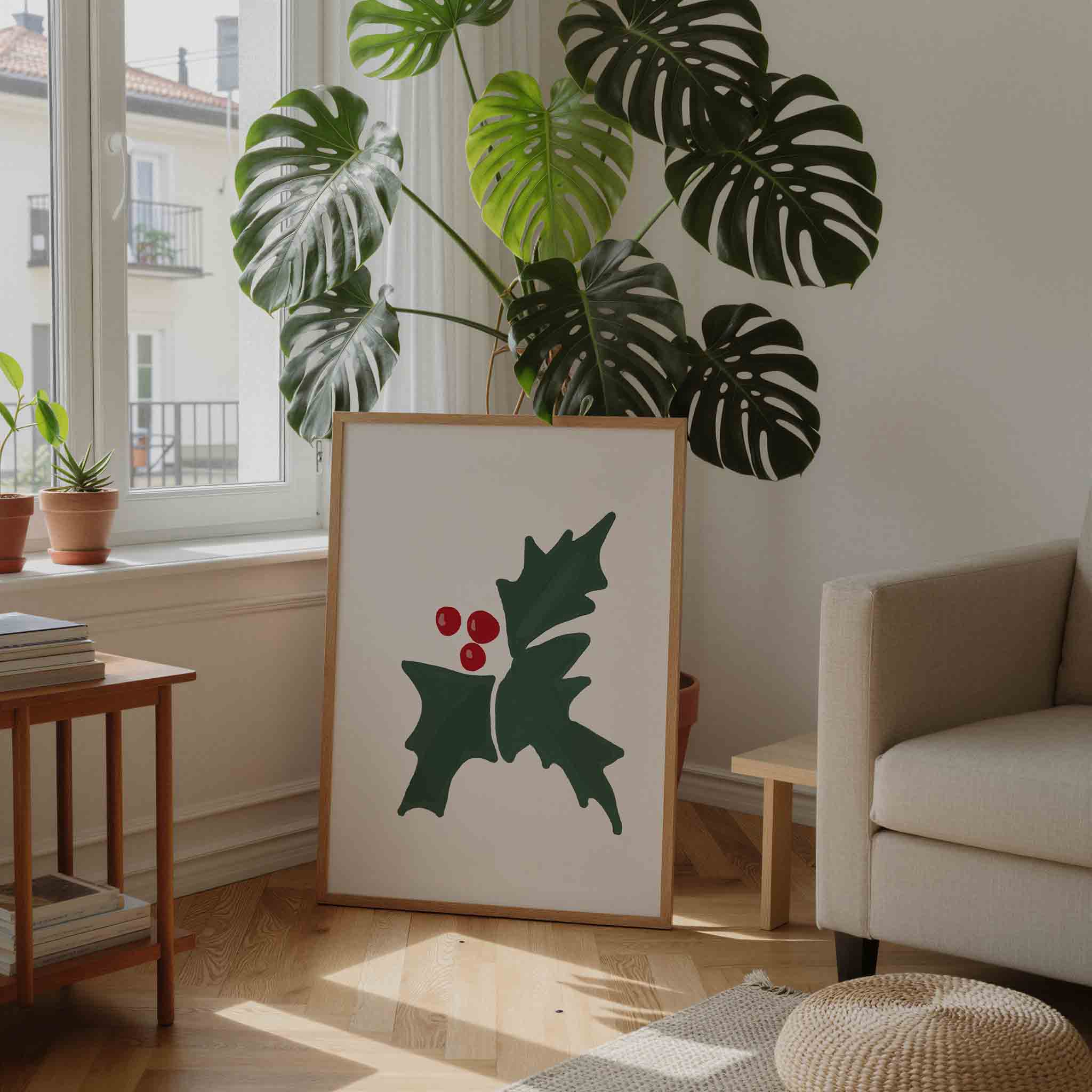 Hulstbladeren en bessen Poster