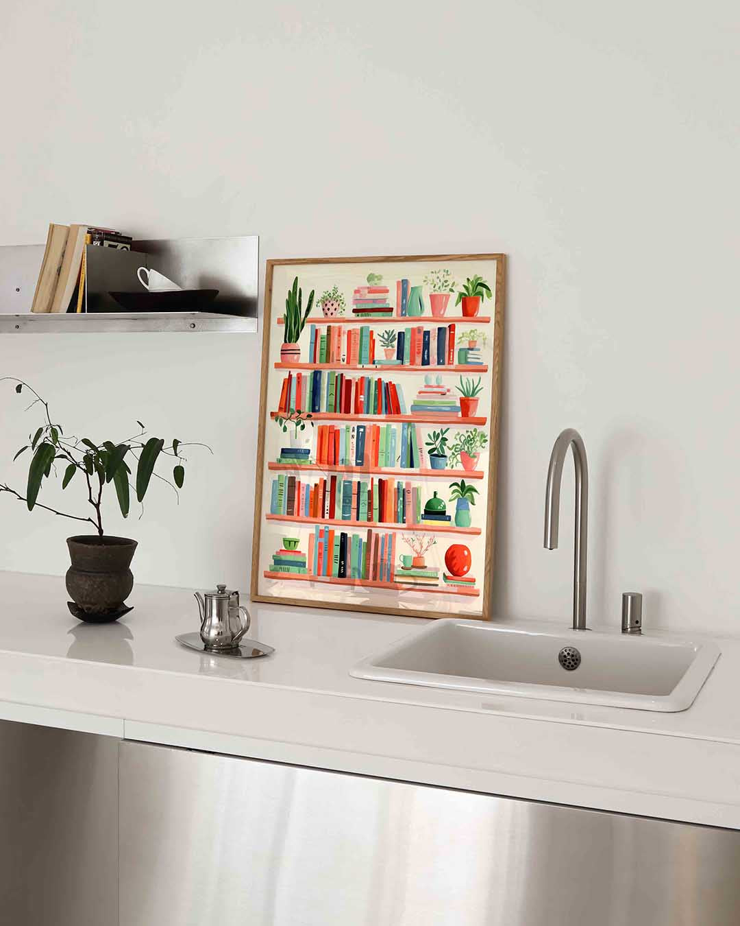 Boekenplank met planten Poster