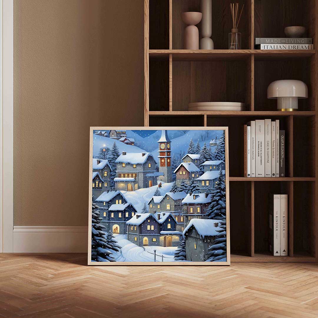 Winterdorp met sneeuw Poster