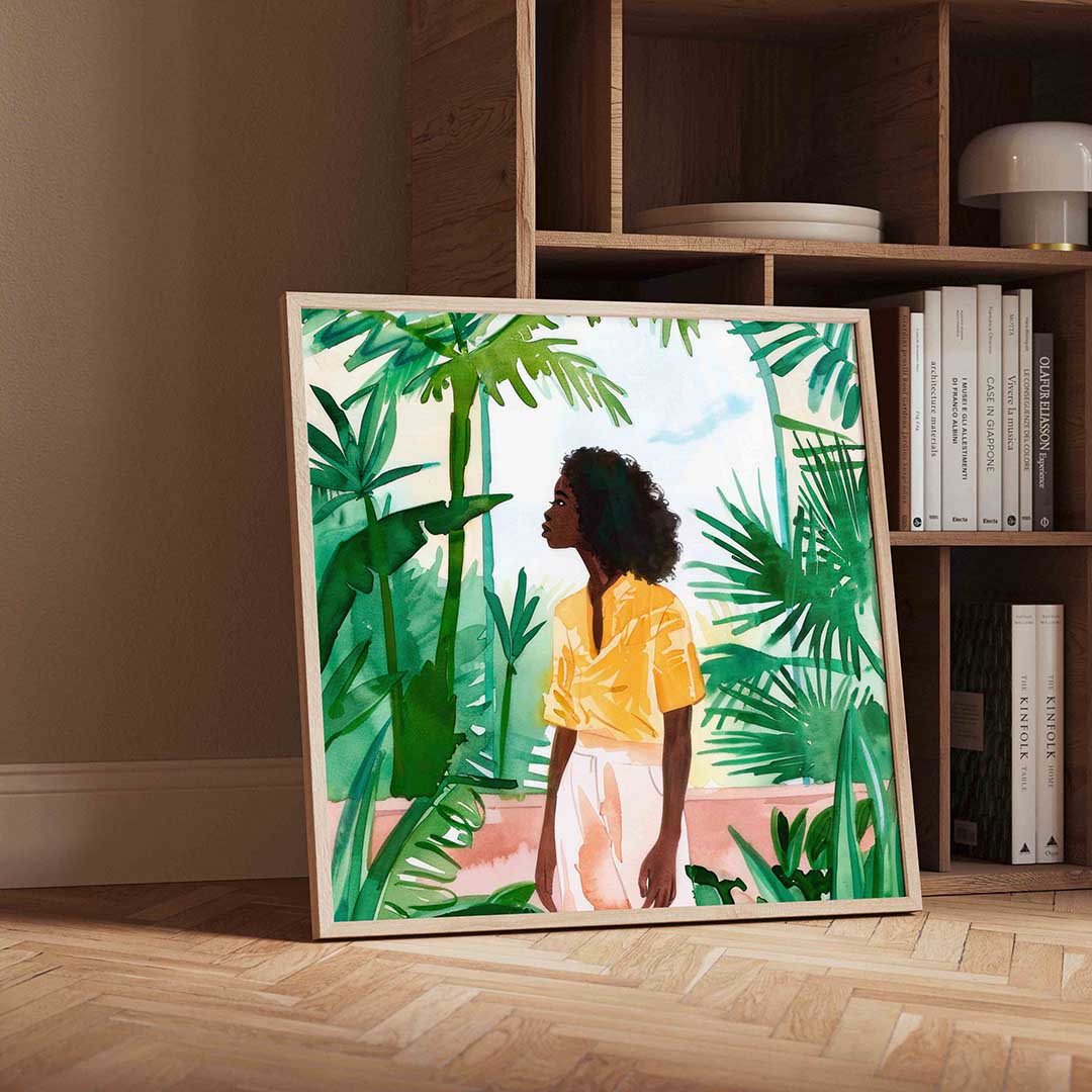 Vrouw tussen groene bladeren Poster