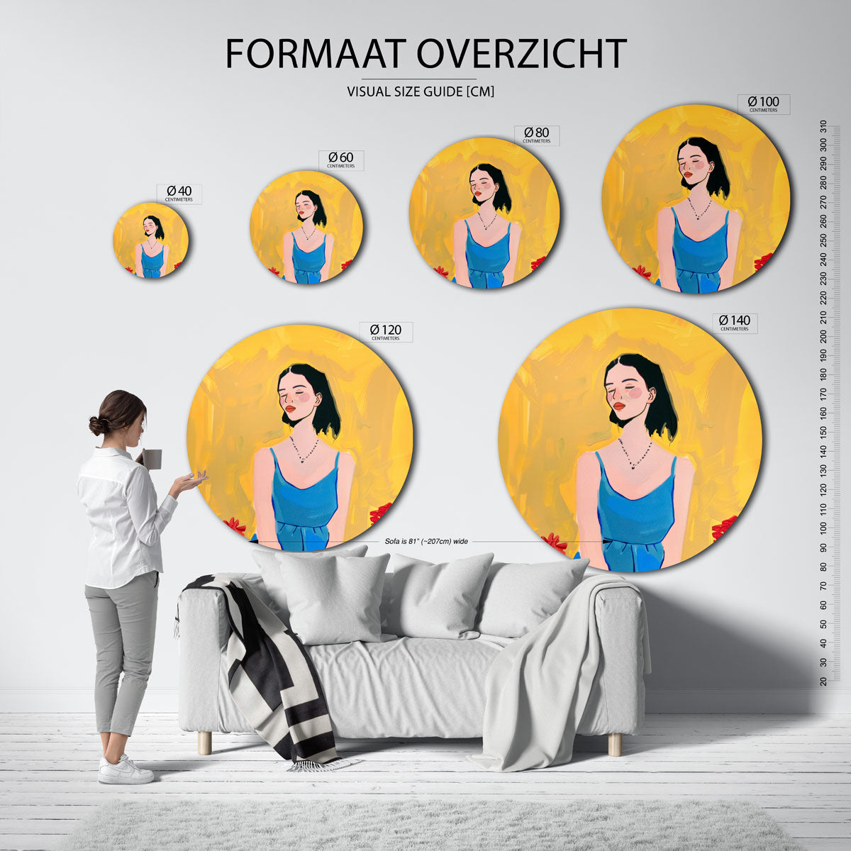 Vrouw in blauwe jurk Muurcirkel