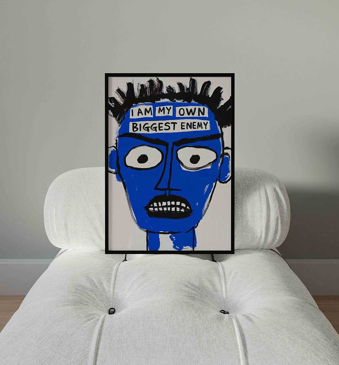 Blauw gezicht met tekst Poster