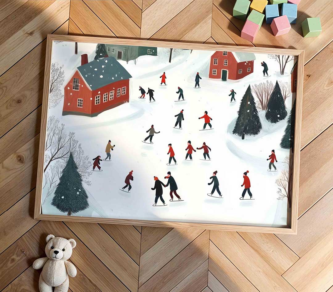 Schaatsers in winterlandschap Poster