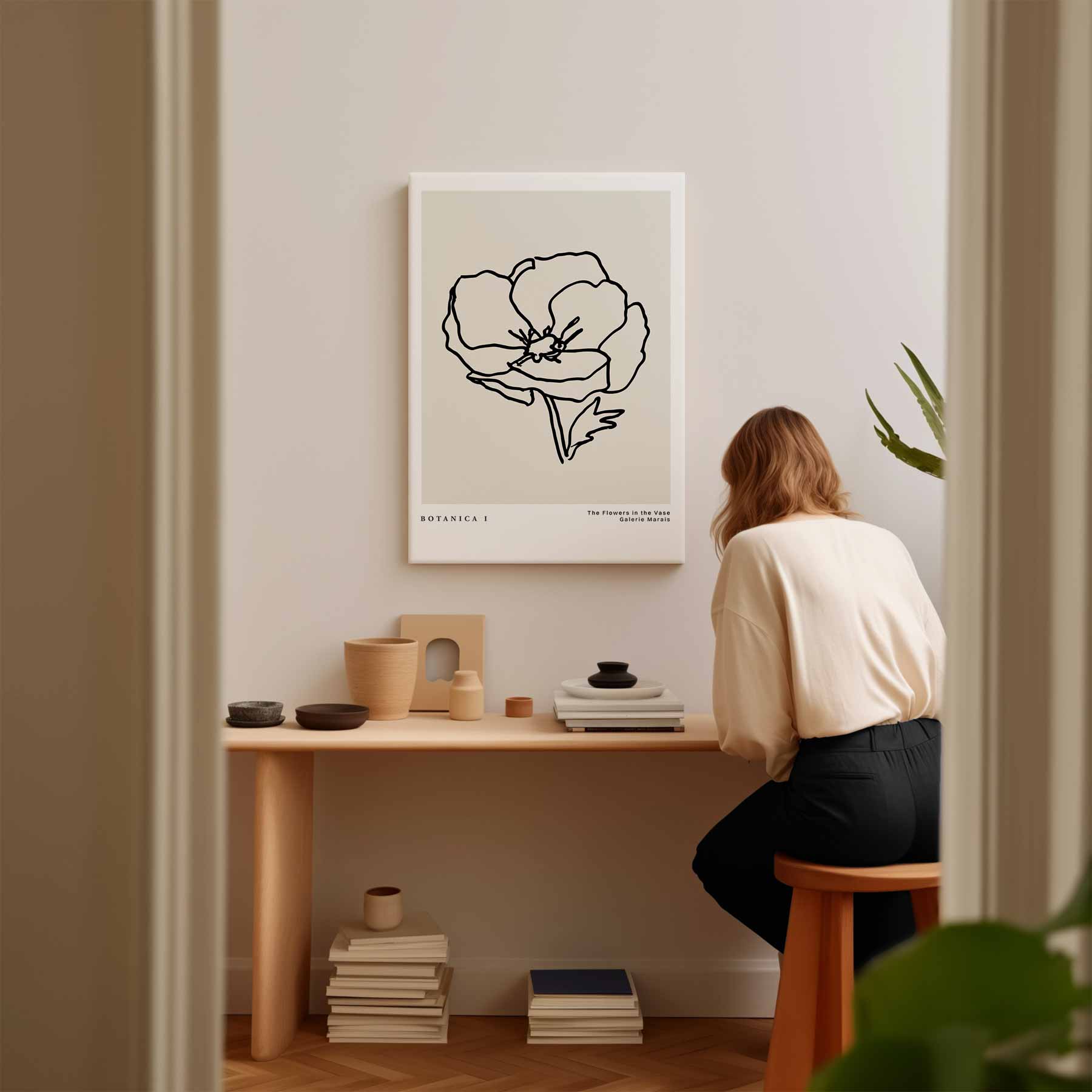 Elegante Lijntekening Bloem Kunstwerk-canvas-dibond-plexiglas-wanddecoratie-WallArtistic