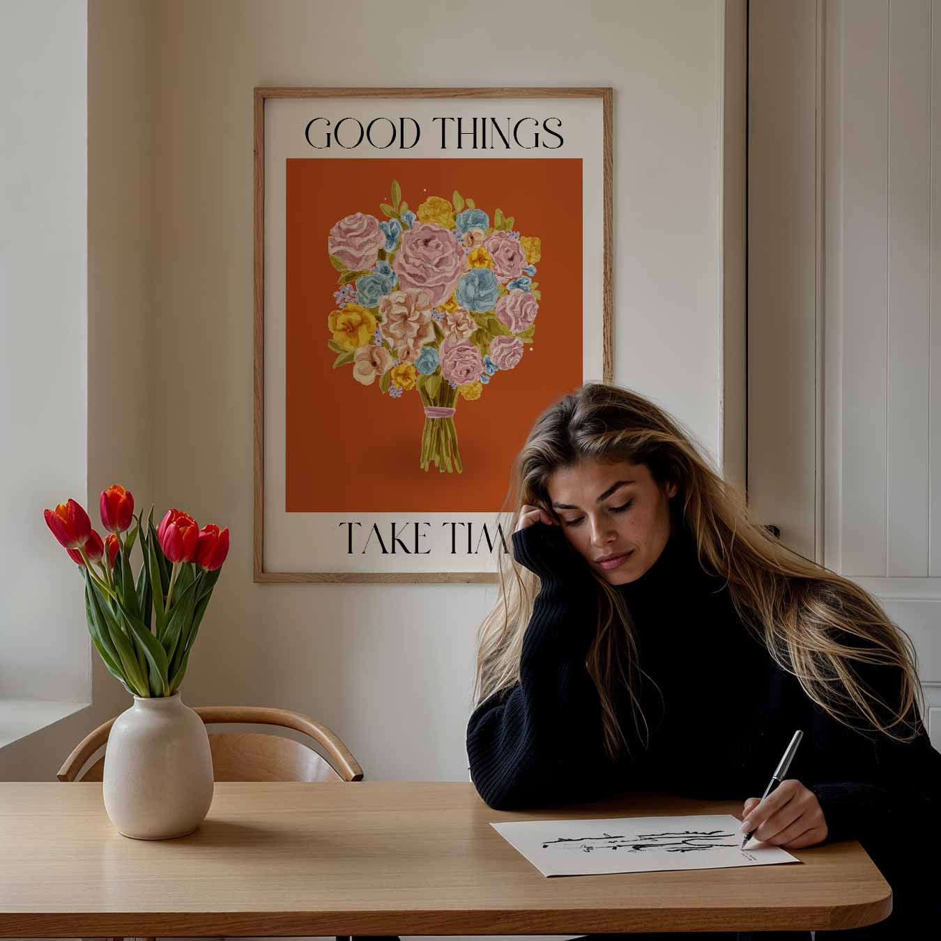 Bloemenpracht Poster met Inspirerende Tekst Poster-WallArtistic