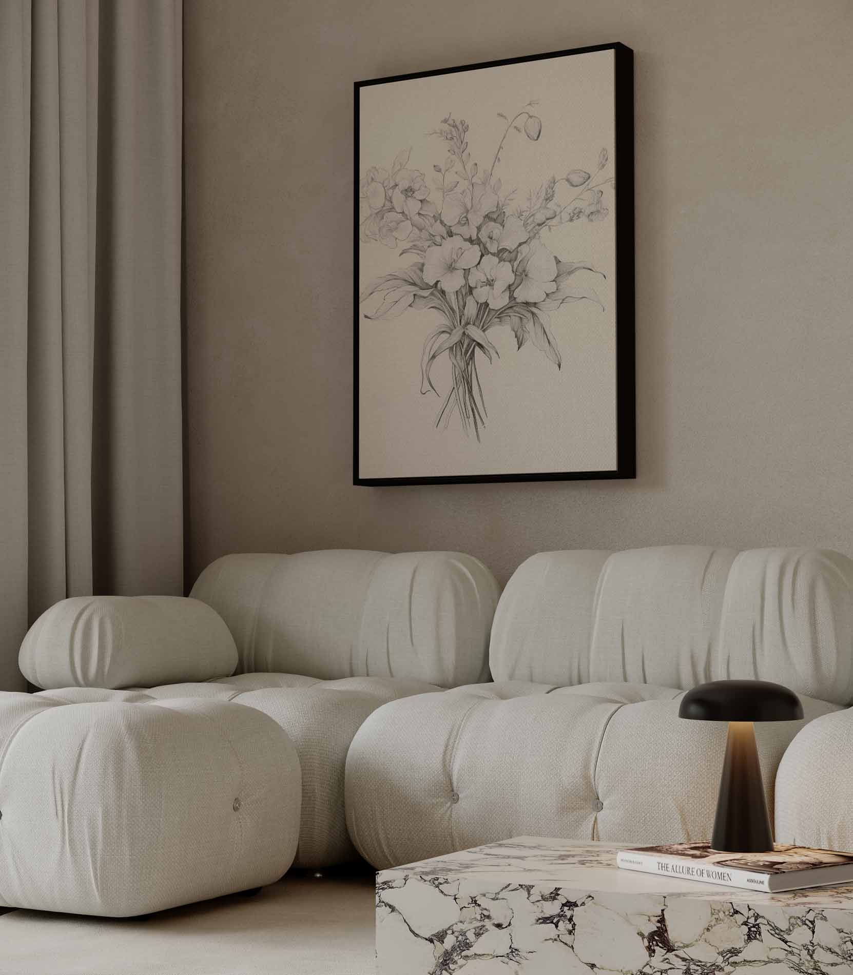 Elegante Bloemenschets Kunstwerk-canvas-dibond-plexiglas-wanddecoratie-WallArtistic