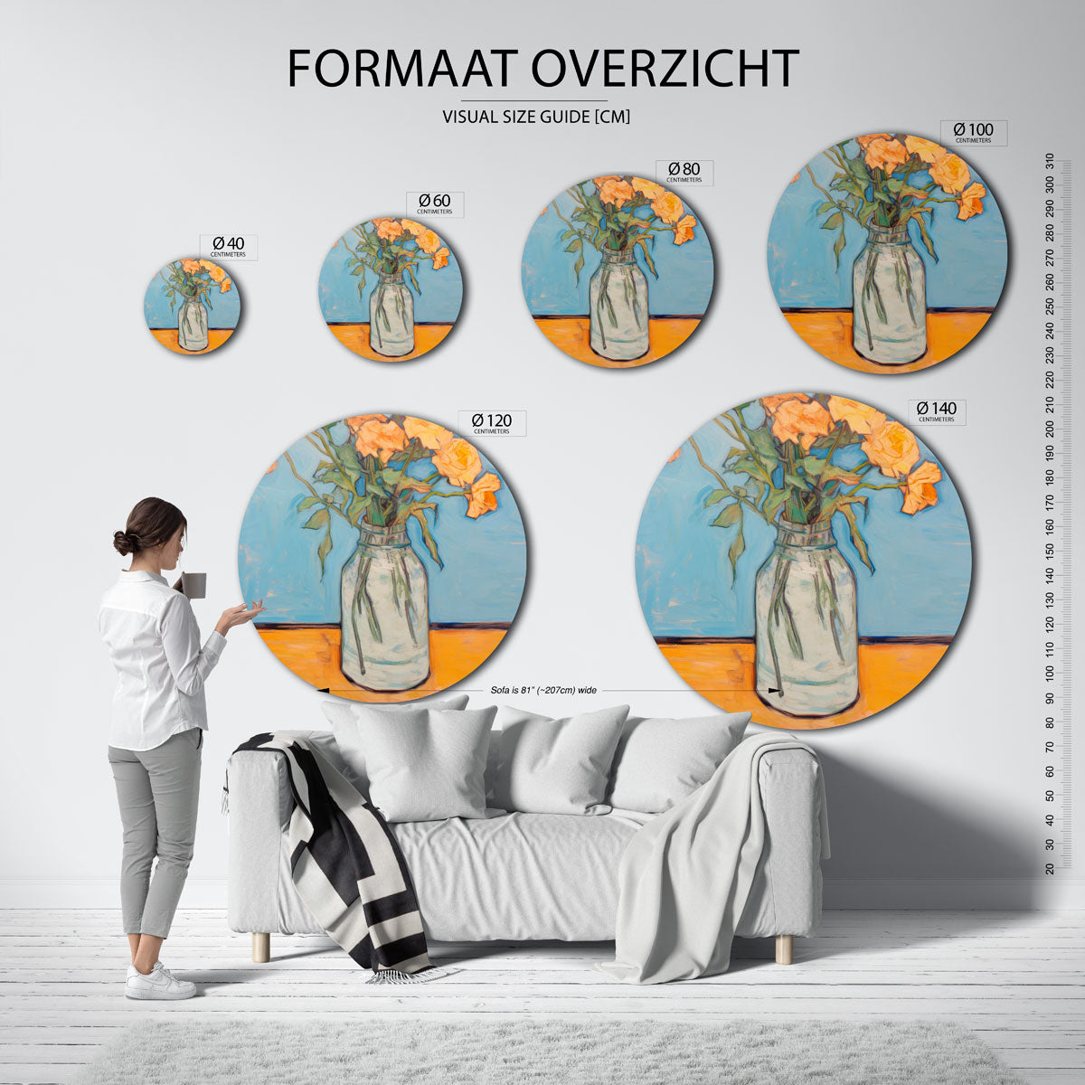 Oranje bloemen in vaas Muurcirkel