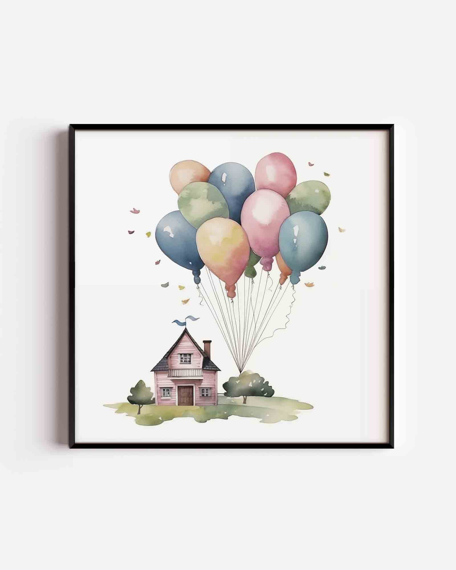 Huis met ballonnen Poster