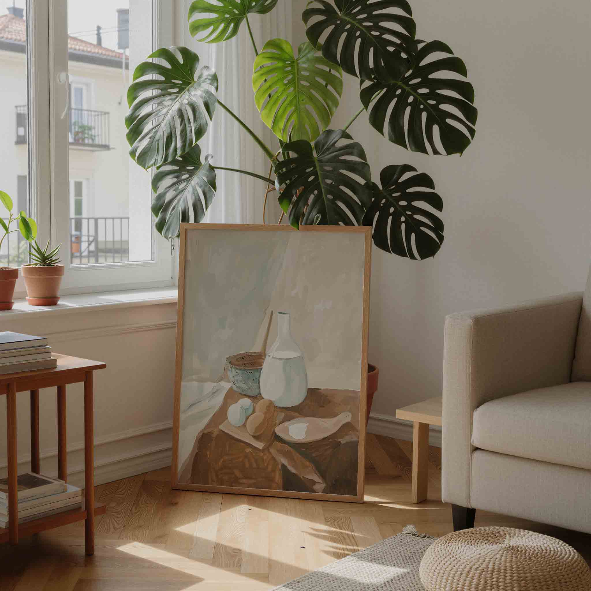 Stilleven met eieren en kruik Poster