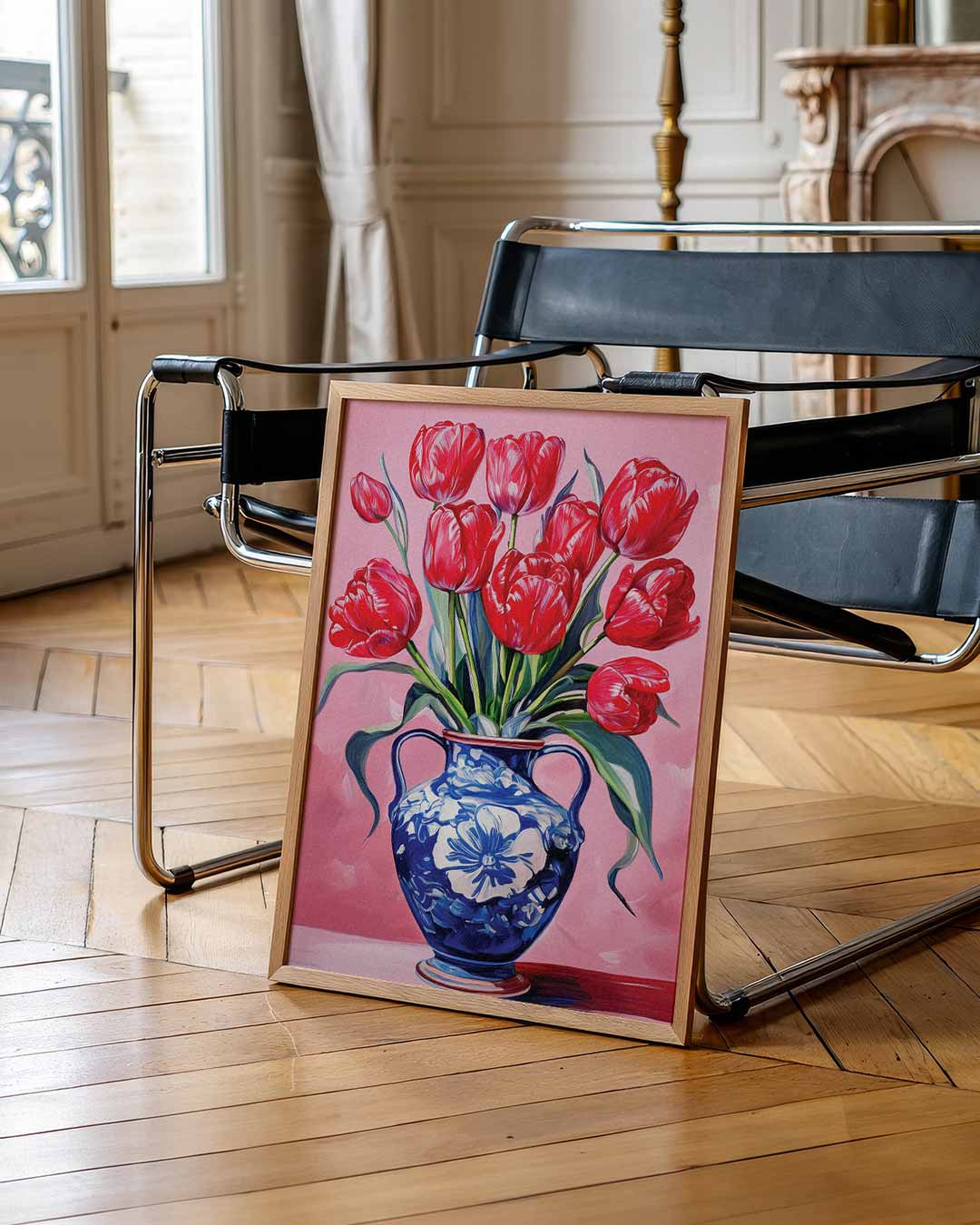 Tulpen in Delfts Blauwe Vaas Poster-WallArtistic