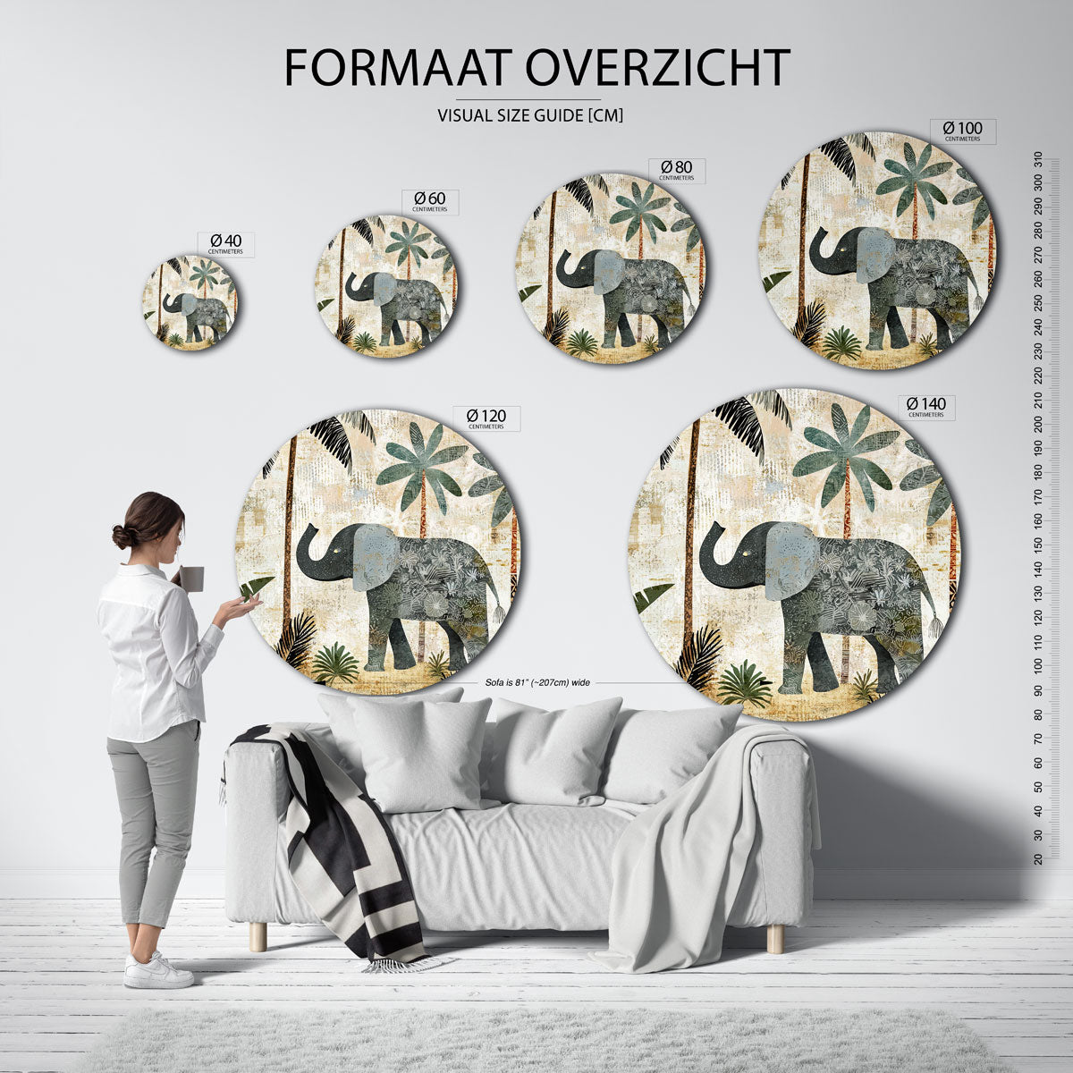 Olifant en palmbomen Muurcirkel