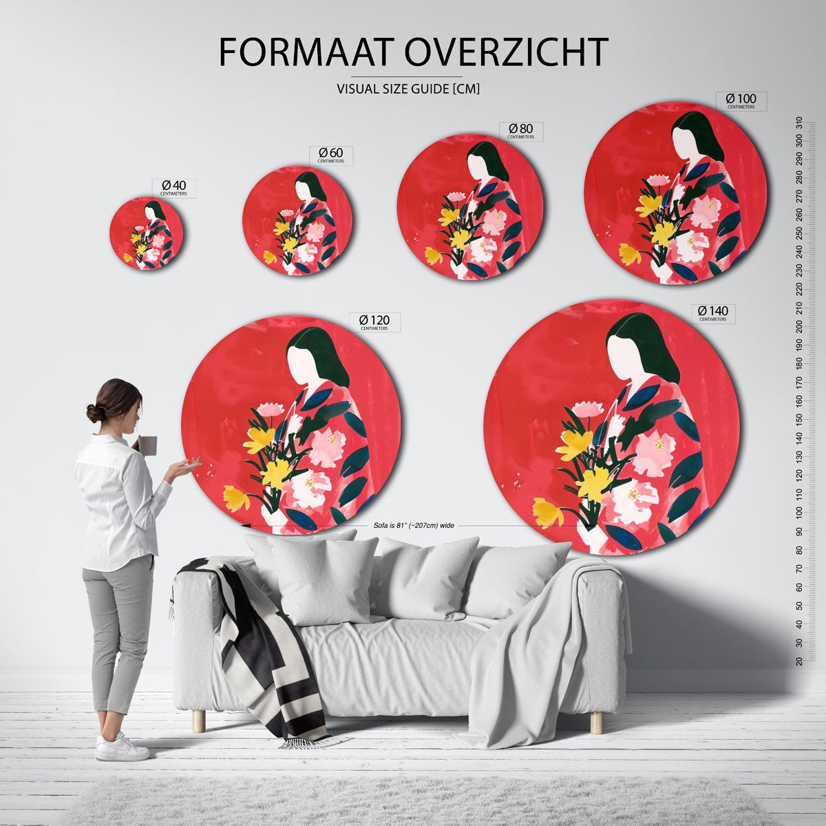Vrouw met bloemen Muurcirkel