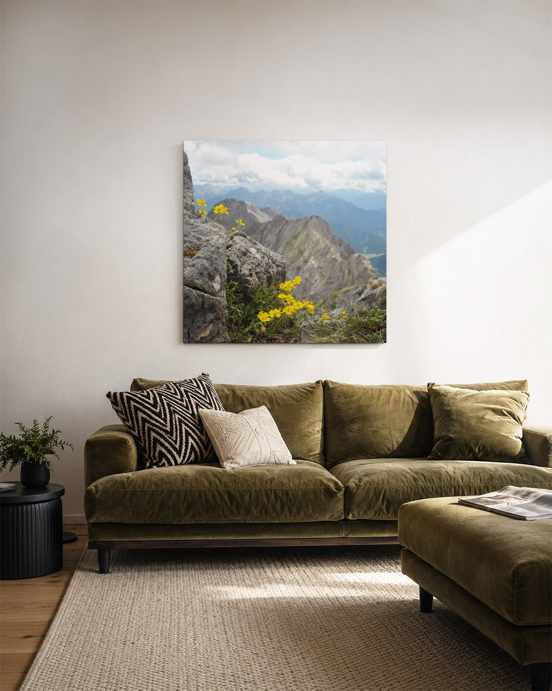Bergbloemen en rotsen Kunstwerk