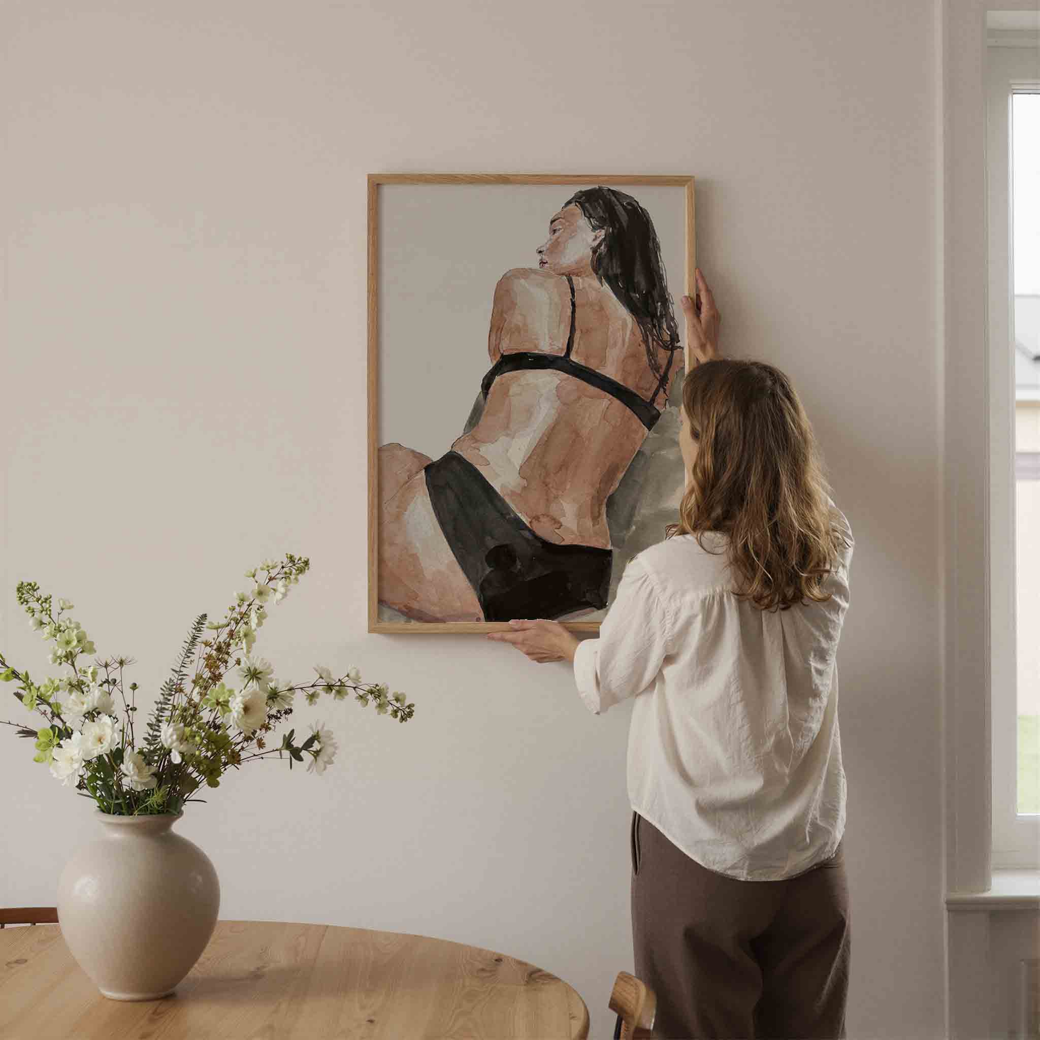 Vrouw in zwart ondergoed Poster