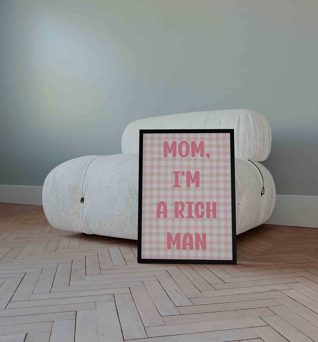 Roze tekst op geruit patroon Poster