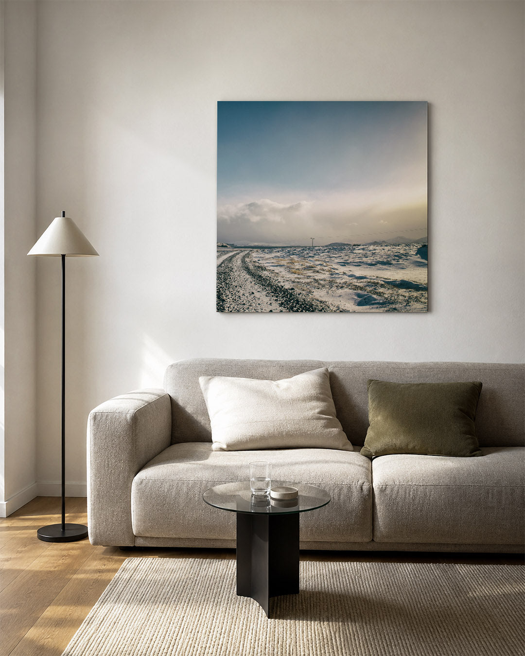 Winterlandschap met weg Kunstwerk